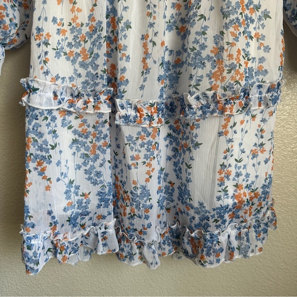 Spring Summer‎ Deep V-Neck Ruffle Long Sleeve Floral Print Mini Dress Sz S - Picture 4 of 13